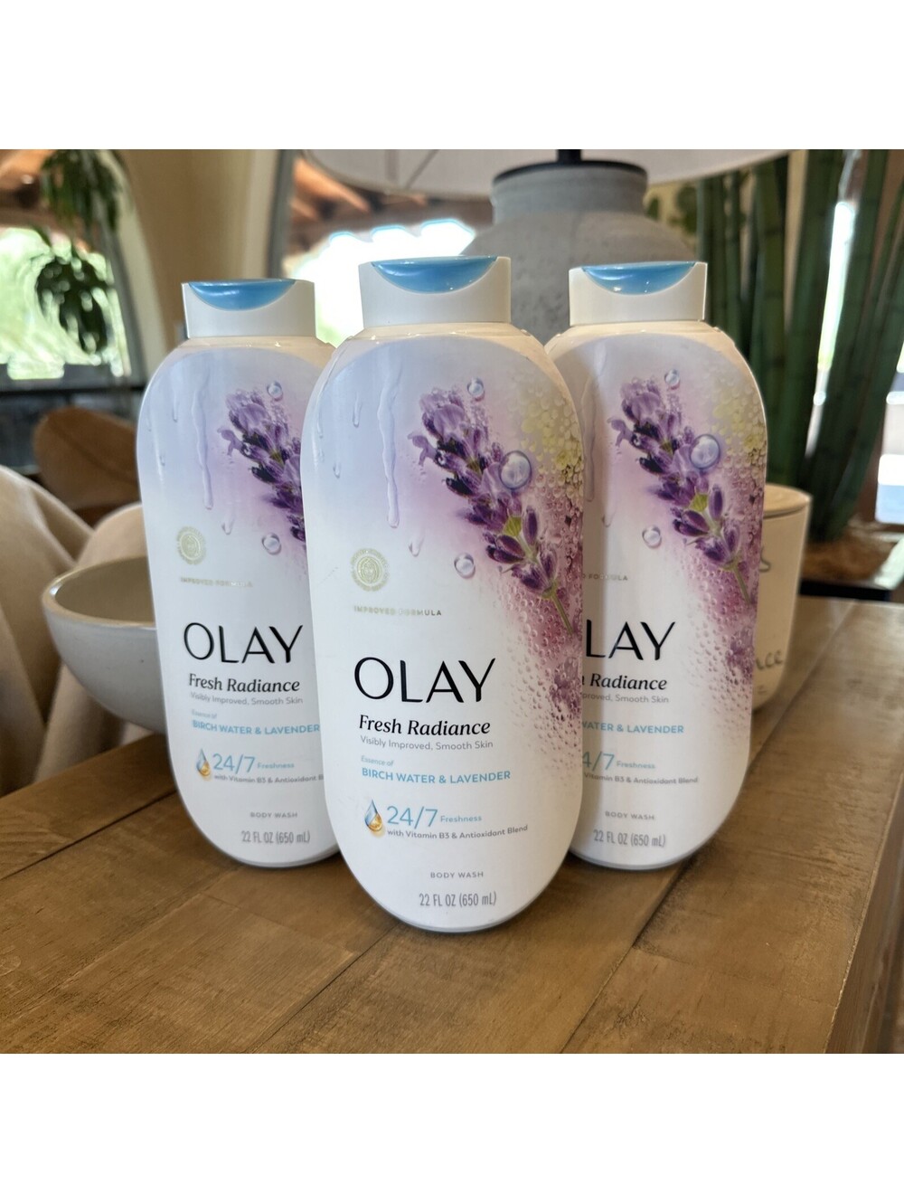 OLAY 24/7 Fresh Radiance Body Wash Essence of BIRCH WATER & LAVENDER 22oz-3 Pack